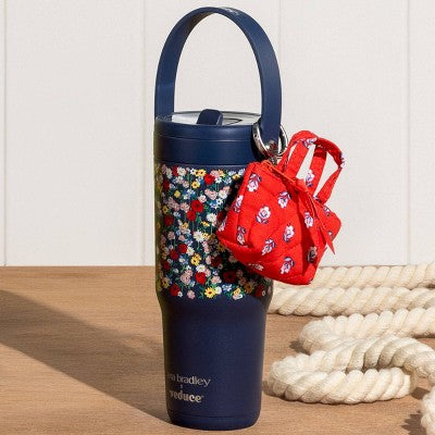 Vera Bradley Hibiscus Bluebell Ditsy Essential Mini Tote Bag Charm - Red