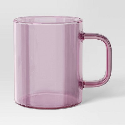 14oz Borosilicate Glass Mug Translucent Pink - Room Essentials: Coffee & Glass Mugs, Microwave & Dishwasher Safe