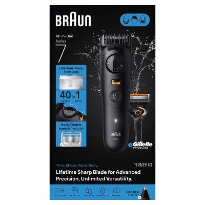 Braun Men's All-In-One Series 7 Trimmer Kit for Beard, Face, Hair and Body with Gillette ProGlide Razor - AiO 7530