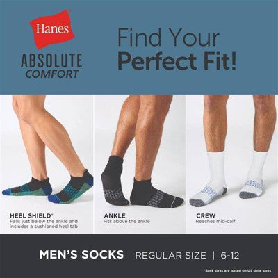 Hanes Men's 4pk Ankle Socks Pack, Absolute Comfort Cushioned Quarter Socks, Moisture-Wicking, Beige/White 6-12