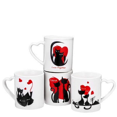 Bruntmor 18 Oz Porcelain Cat Design Coffee Mug Set of 4, White