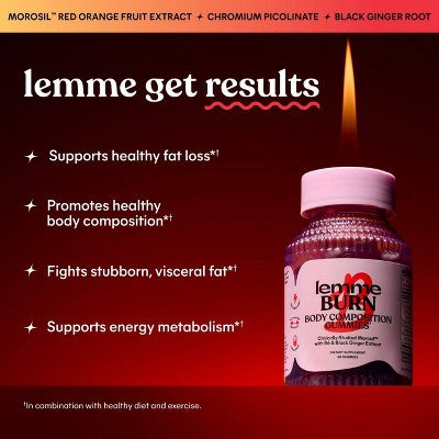 Lemme Burn Gummies - Metabolism & Belly Fat Support - Morosil, Black Ginger, B12 & Chromium - 60ct