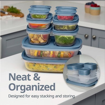 Rubbermaid Easy Store 20pc Large Rectangle Food Storage Container Set Lakeside Blue