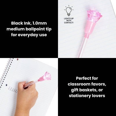 Yoobi Easter Light-Up Ballpoint Pen - Pink Rose, 1.0mm, Black Ink, Easter Basket Gift