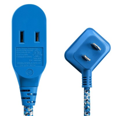 Globe Electric 9' Fabric Extension Cord with 3 Polarized Outlets Metallic Blue