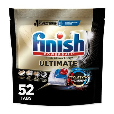 Finish Ultimate Dishwasher Detergent Tabs with CycleSync Technology - 52ct