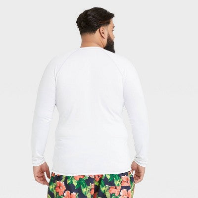Men's Big & Tall Long Sleeve Swim Shirt White 3XLT: UPF 50+