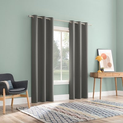 2pc 37"x96" Sun Zero Tedrow 100% Blackout Grommet Curtain Panel Pair Gray: Modern Noise Reduction, Thermal Insulated