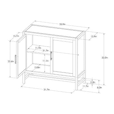 Warwick 2 Door Cabinet Black - Threshold: Rattan Accent, Adjustable Shelf, Mesh Doors (LOCAL PICKUP ONLY)