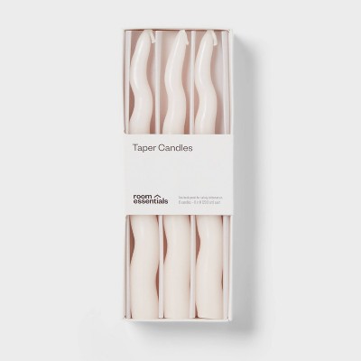 6pk Taper Candle Set White Wavy - Room Essentials