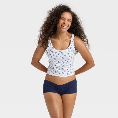Women's Pointelle Ruched Front Boy Shorts - Wild Fable Blue XL