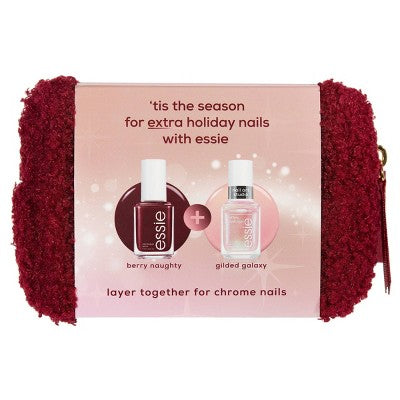 essie Nail Art Studio Berry Nail Polish Set Holiday Duo Gift Set with Makeup Bag - 2pc