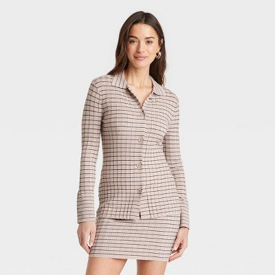 Women's Button-Down Cardigan - A New Day Navy Blue Striped XS