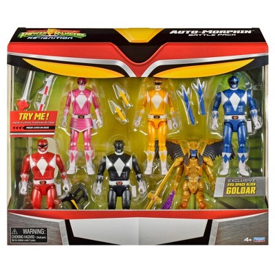 Mighty Morphin Power Rangers Re-Ignition Auto-Morphin 6pk Battle Set with Red, Blue, Pink, Yellow, Black Rangers + Exclusive Goldar