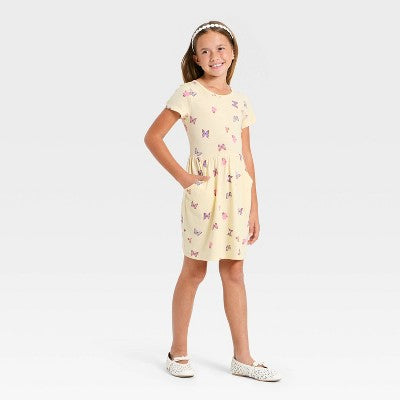 Girls' Short Sleeve Butterfly Knit Dress - Cat & Jack Pale Yellow XL