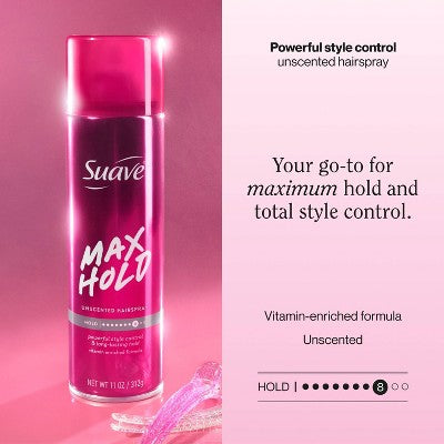 Suave Max Hold Unscented Hairspray - 11oz: Paraben-Free, Aluminum-Free, For All Hair Types