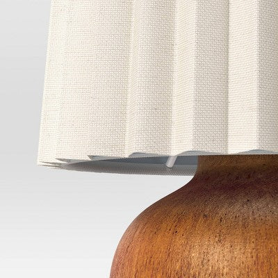Mini Faux Wood Accent Table Lamp with Pleated Shade Dark - Room Essentials