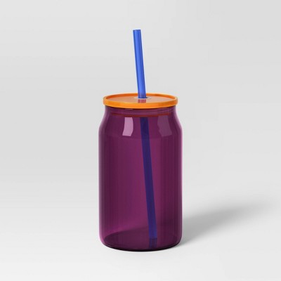17oz Glass Colorblock Straw Tumbler Berry Pink - Room Essentials: Borosilicate Glass, Cold Beverages, Hand Wash, Drinkware