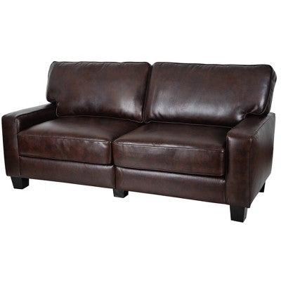 73" Palisades Sofa Chestnut Brown - Serta: Bonded Leather Upholstery, Wood Frame, Seats 2 (LOCAL PICKUP ONLY)