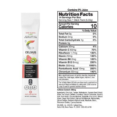 CELSIUS On The Go Powder Sticks Kiwi Guava Lime Essential Energy - 14pk Sticks