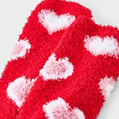 Women's Concentric Hearts Cozy Valentine's Day Crew Socks - Red/White/Pink 4-10