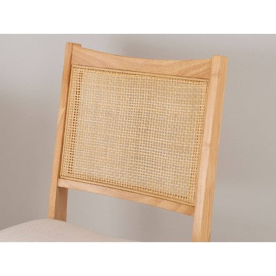 Bayley Rattan Back Fabric Folding Chair Natural - Powell: Linen Upholstered, Rubberwood Frame, No Assembly Required (LOCAL PICKUP ONLY)
