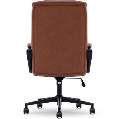 Style Hannah Office Chair Bonded Leather Comfort Cognac - Serta: Ergonomic Lumbar Support, Adjustable Height (LOCAL PICKUP ONLY)