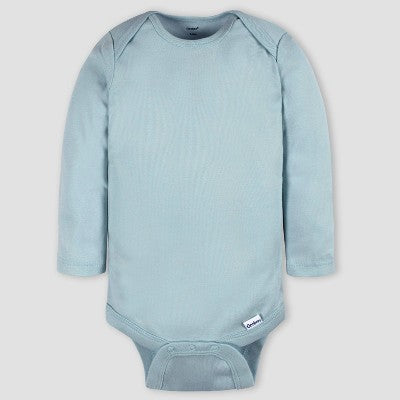 Gerber Baby 4pk Long Sleeve Onesies - Blue/Gray 3-6M: Cotton Knit Pullover Bodysuits