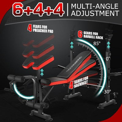 KRISRATE 6 in 1 Weight Bench Set with Squat Rack Adjustable Workout Bench with Leg Developer Preacher Curl Rack Fitness Strength Training for Home Gym (LOCAL PICKUP ONLY)