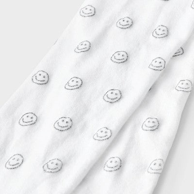 Girls' 'Silver Smiley' Nylon Fashion Tights - Cat & Jack White M: Knit Opaque Hosiery