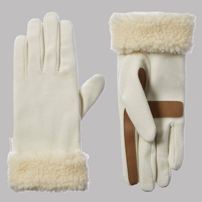 Isotoner Recycled Fleece Glove with Berber Cuff - Cream L/XL