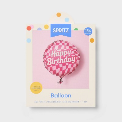 Wavy Checkered Happy Birthday Round Foil Balloon Pink - Spritz