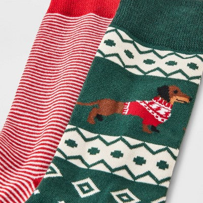 Men's Dog Print Socks 2pk - Goodfellow & Co - Green 6-12