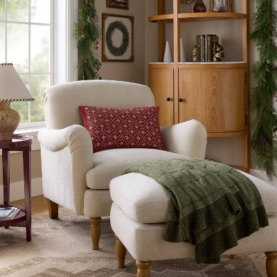 50"x60" Windowpane Plaid with Ruffle Throw Blanket Green - Threshold designed with Studio McGee