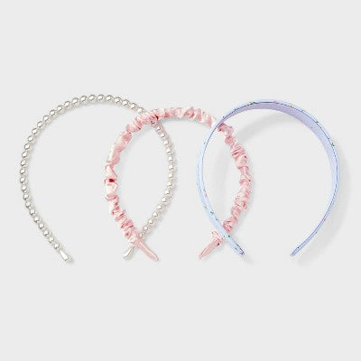 Girls' 3pk Headband Set with Ruched Floral and Pearls - Cat & Jack