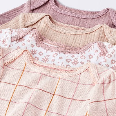 Baby Girls' 4pk Floral Bodysuits - Cloud Island Peach/Pink 6-9M