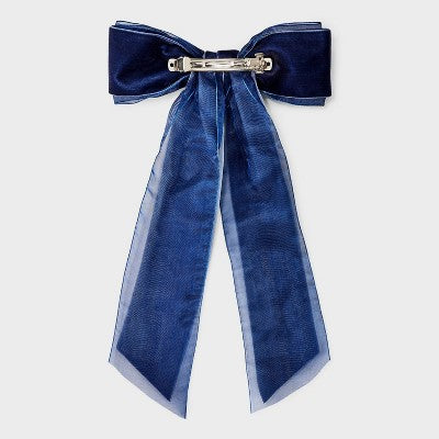 Velvet Bow Hair Barrette - A New Day Navy Blue