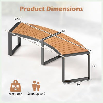2-Person Curved Acacia Wood Outdoor Garden Bench with Slatted Seat and Metal Legs, 800 lbs Capacity (LOCAL PICKUP ONLY)