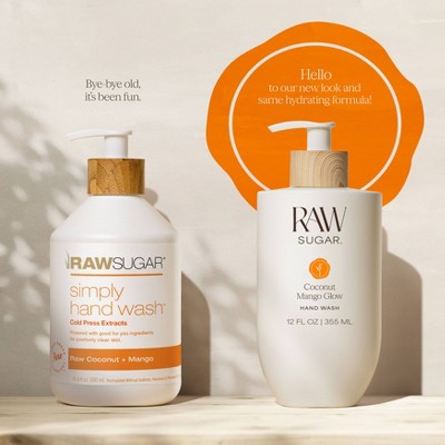 Raw Sugar Gentle Hand Wash - Coconut Mango Glow - 12 fl oz: Vegan, Gel, Pump Bottle, Normal to Dry Skin