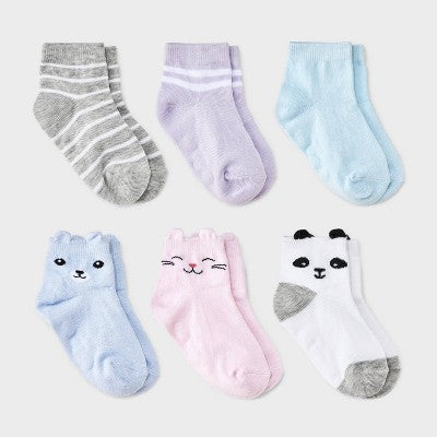 Toddler Girls' 6pk Critter Ankle Socks - Cat & Jack 4T-5T