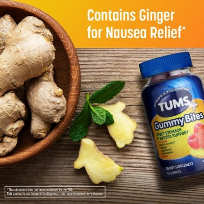 Tums + Upset Stomach & Nausea Support Gummy Bites - Ginger Berry - 45ct