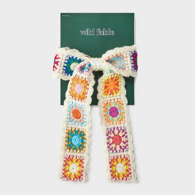 Knitted Quilt Floral Bow Hair Barrette - Wild Fable Off-White/Orange/Yellow