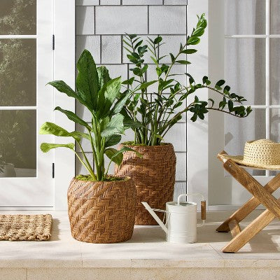 Small Round Woven Patterned Outdoor Plant Basket 13.8" - Hearth & Hand with Magnolia