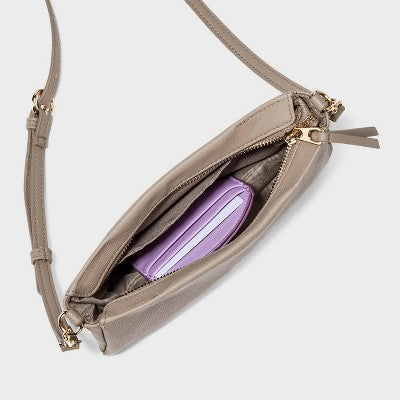 Double Gusset Crossbody Bag - Universal Thread Gray: Adjustable Strap, Twill Construction