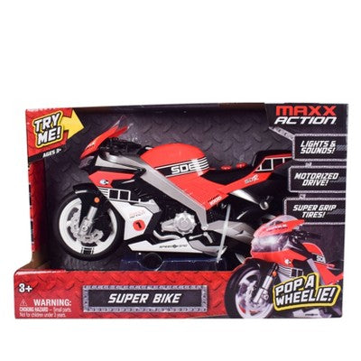 Maxx Action Super Bike with Wheelie Feature - Motorized Toy Motorcycle: Battery-Powered Metal & Plastic, 1:24 Scale