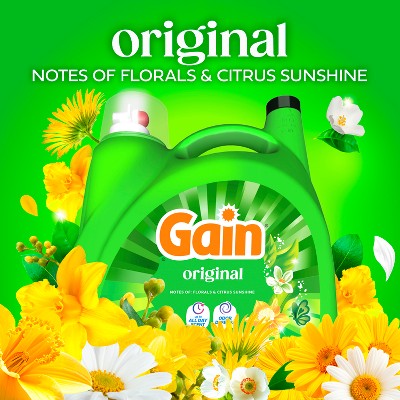 Gain Original HE Concentrated Liquid Laundry Detergent 100 Loads - 132 fl oz: Spill-Resistant Lid, Paraben-Free, Bleach-Free, Odor Control