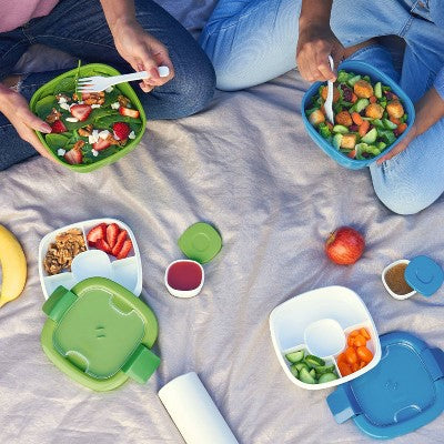 Bentgo Salad Stackable Lunch Container with Large 54oz Bowl, 4-Compartment Tray & Built-In Fork - Green