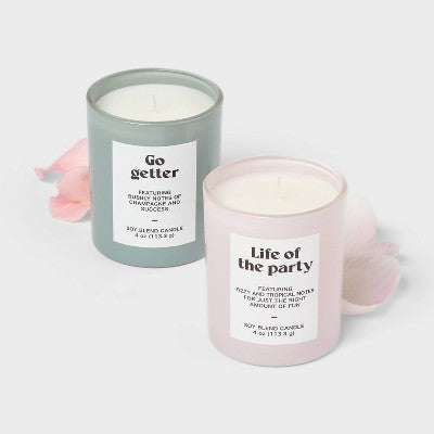 2pk Gift Set Glass Life of the Party and Go Getter Jar Candle 4oz - Room Essentials
