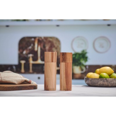 Cole & Mason Galloway Ribbed Salt and Pepper Grinder Set: Modern Wood Shakers, Spot Clean, 2-Piece, Brown