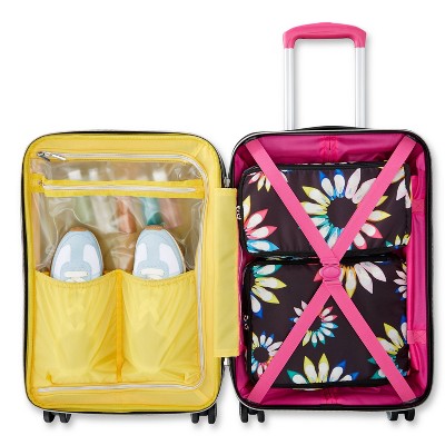 Sarah Jessica Parker Hardside Expandable Carry On Spinner Suitcase with 2 Packing Cubes and Shoe Bag - Black Shoe Wheel